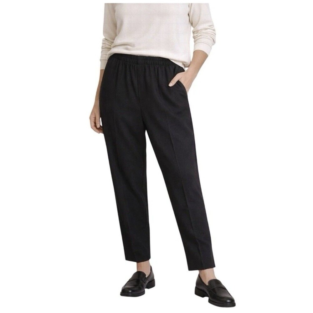 COS Wool Tapered Pull On Pants Elastic Waist Black XS 2 Business Causal Ankle
